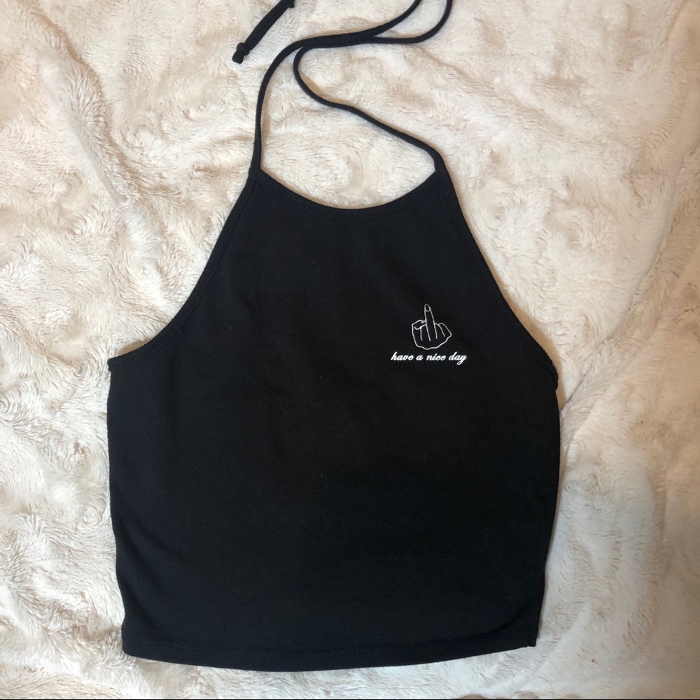"Have a Nice Day" Black Halter Crop Top